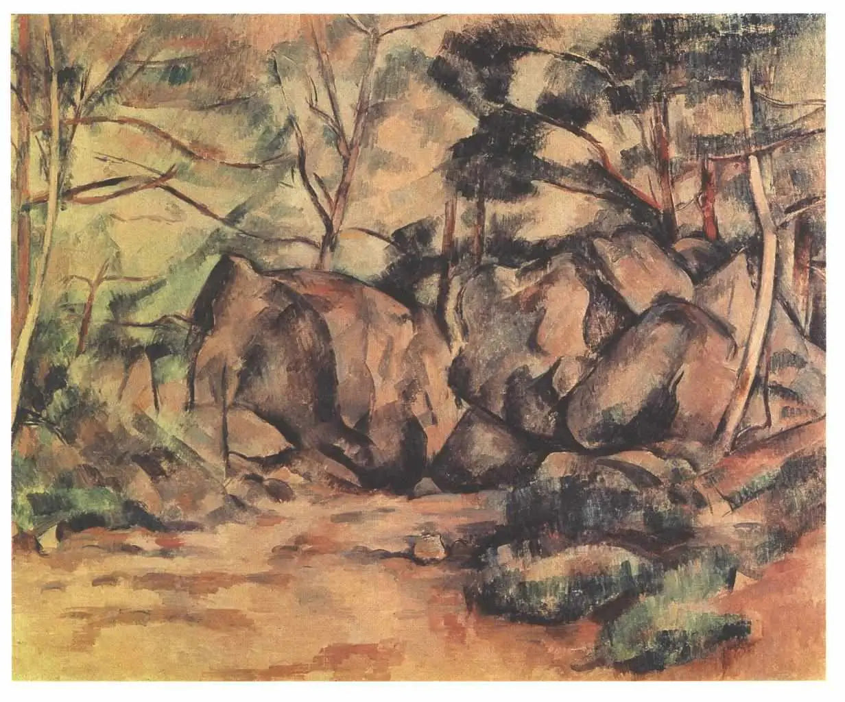 Reproduction du tableau « Rochers dans le bois - Paul Cézanne » par Alpha Reproduction en peinture à l’huile