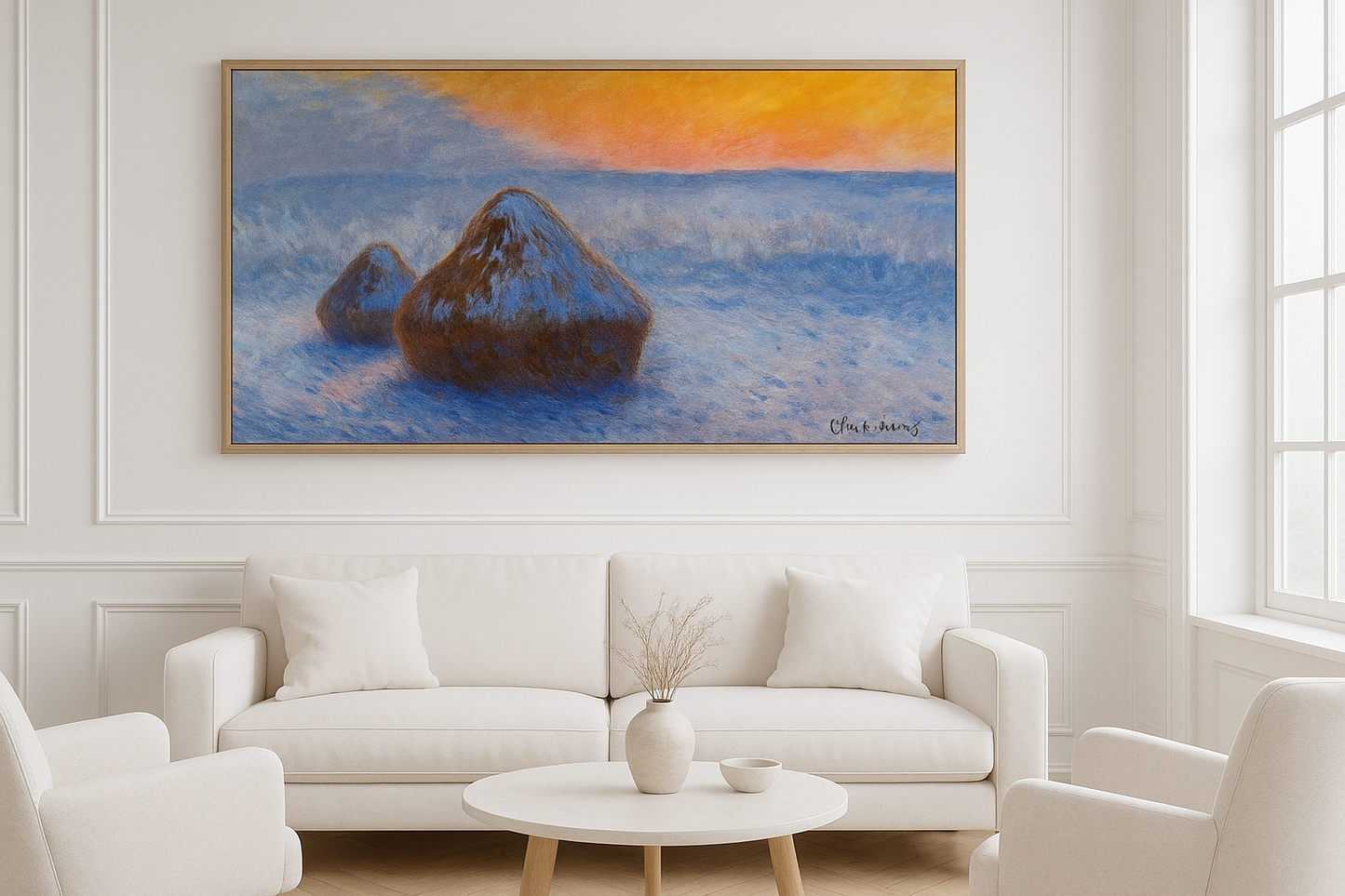 "Kværne, sneeffekt ved skumringen" – Claude Monet (1891)
