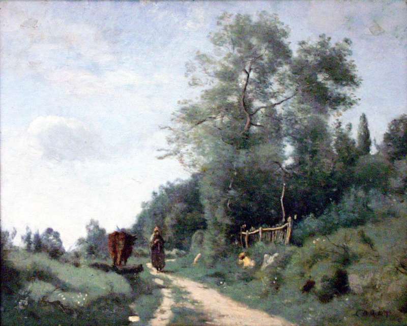 Mortefontaine. Le chemin à la petite barrière - Jean-Baptiste Camille Corot