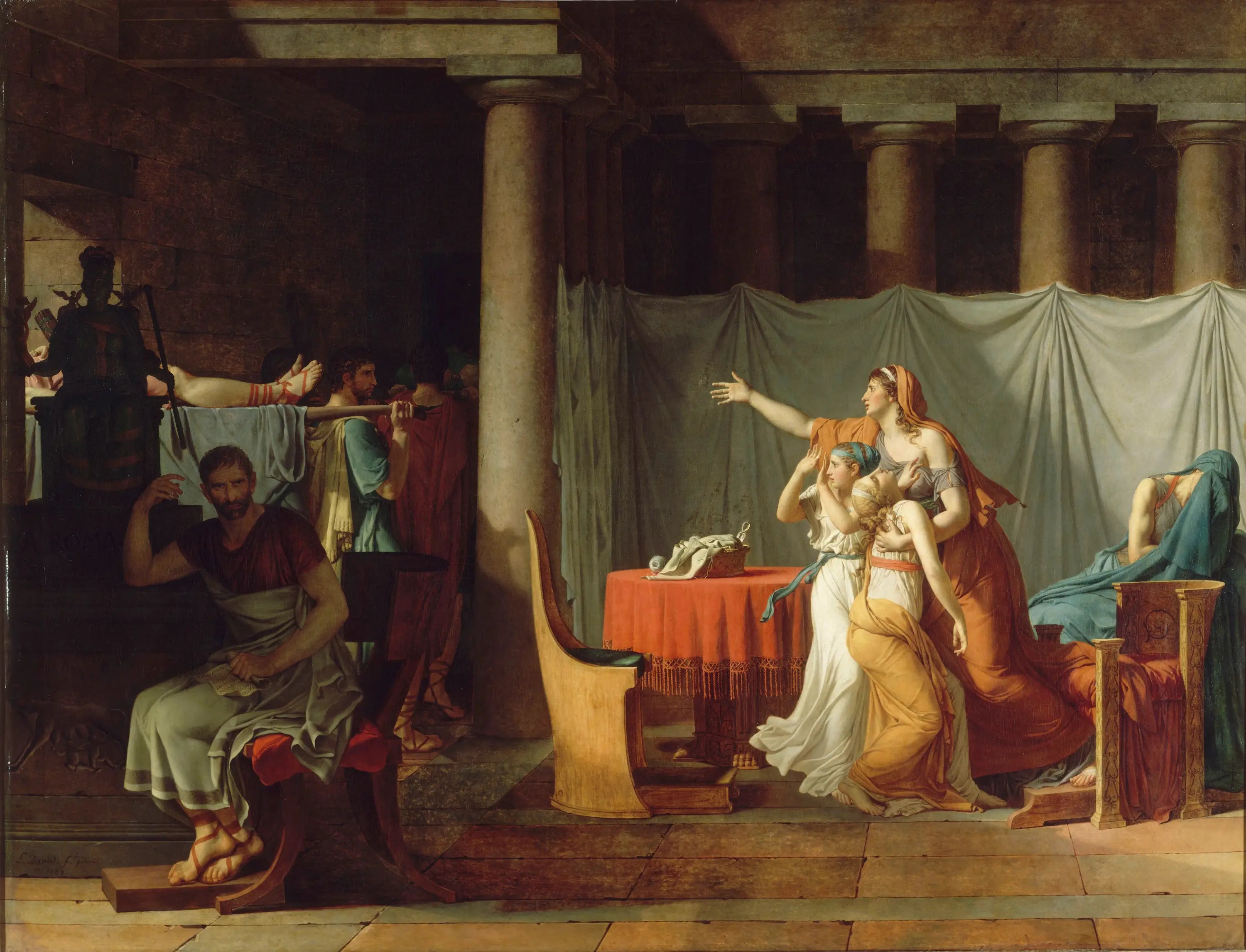 Reproduction du tableau « Les licteurs rapportant à Brutus les corps de ses fils - Jacques-Louis David » par Alpha Reproduction en peinture à l’huile
