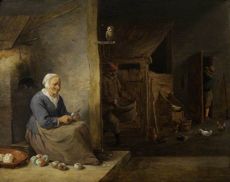 Intérieur, avec une vieille femme épluchant des pommes - David Teniers le Jeune