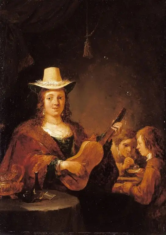Une femme jouant de la guitare - David Teniers le Jeune - Alpha Reproduction
