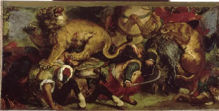 Reproduction du tableau « La Chasse aux lions - Eugène Delacroix » par Alpha Reproduction en peinture à l’huile