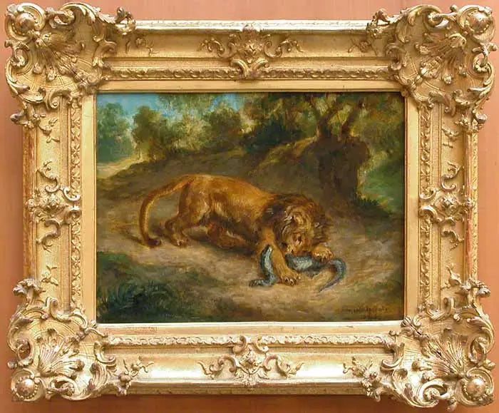 Reproduction du tableau « Lion et Caïman - Eugène Delacroix » par Alpha Reproduction en peinture à l’huile