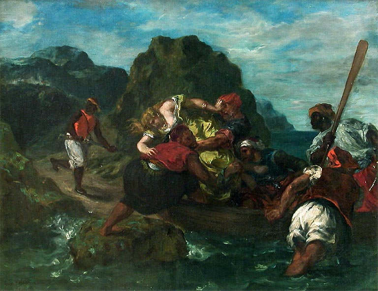 Reproduction du tableau « Pirates africains enlevant une jeune femme - Eugène Delacroix » par Alpha Reproduction en peinture à l’huile