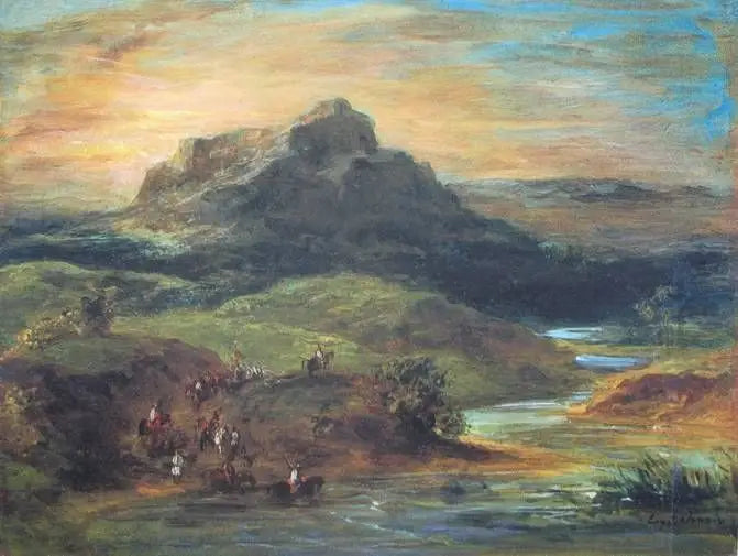 Arabiske ryttere krydser Sebou - Eugène Delacroix