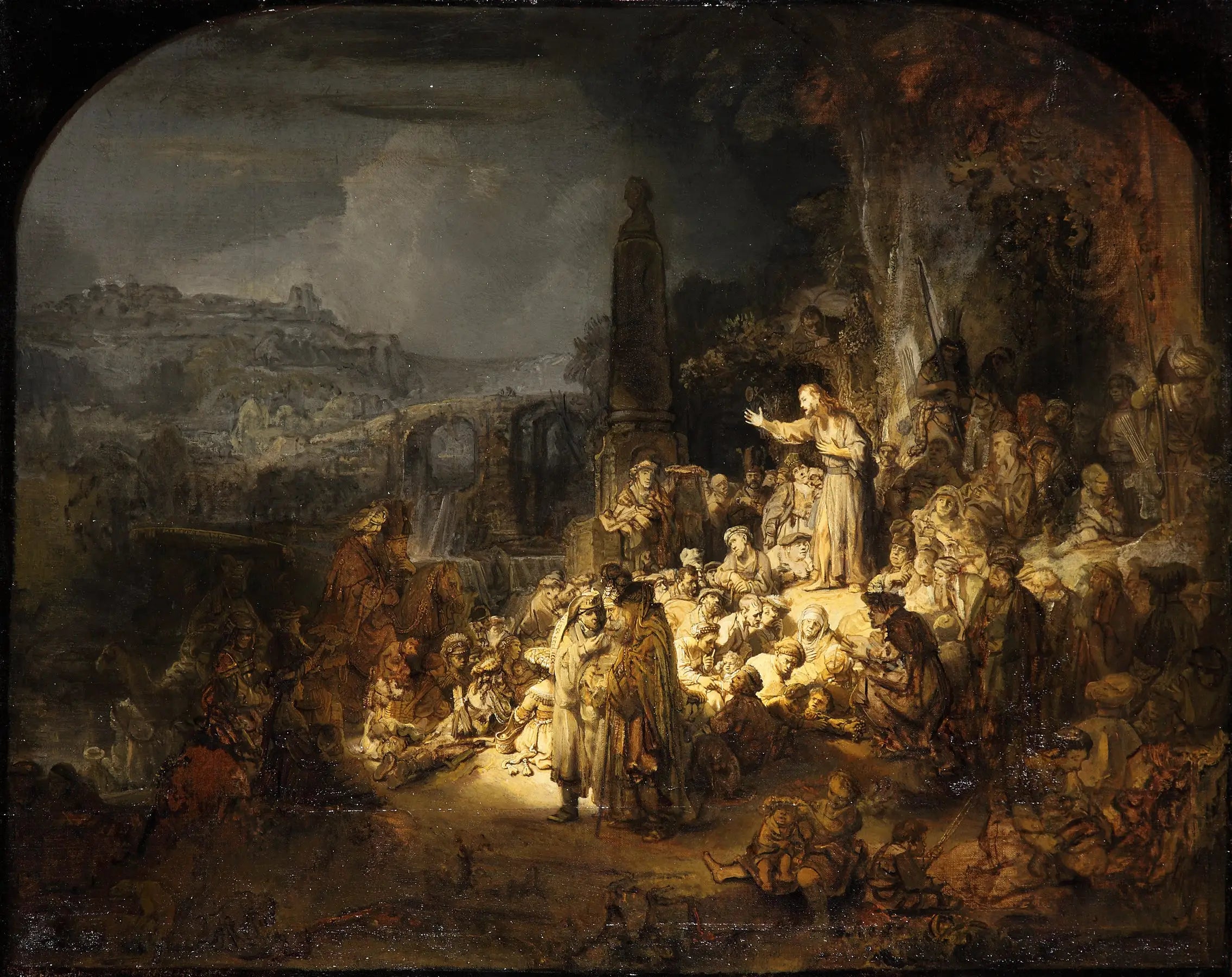 Reproduction du tableau « La prédication de saint Jean-Baptiste - Rembrandt » par Alpha Reproduction en peinture à l’huile