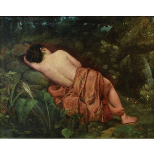 Nu drapé dans un paysage forestier — Félix Resurrección Hidalgo, vers 1900, Huile sur toile