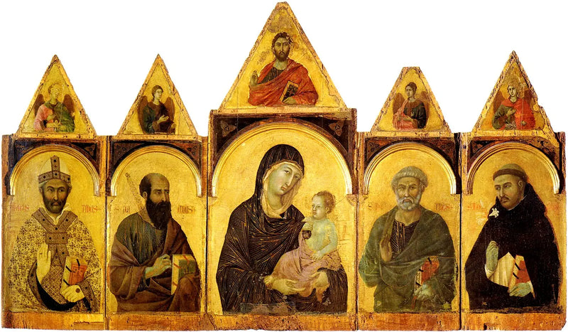 Jomfruen med barnet med helgener - Duccio di Buoninsegna