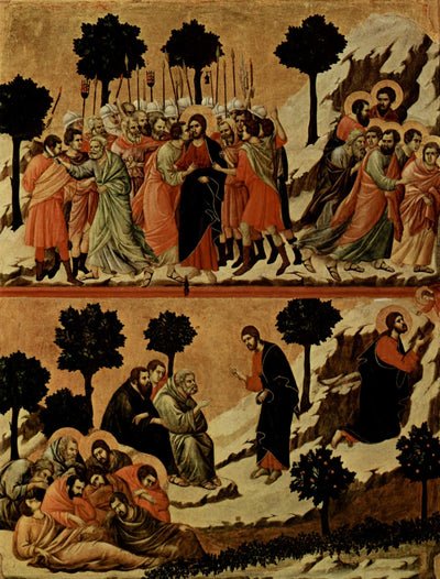 Arrestation de Jésus (en haut) ; Agonie dans le jardin (en bas) - Duccio di Buoninsegna - Alpha Reproduction