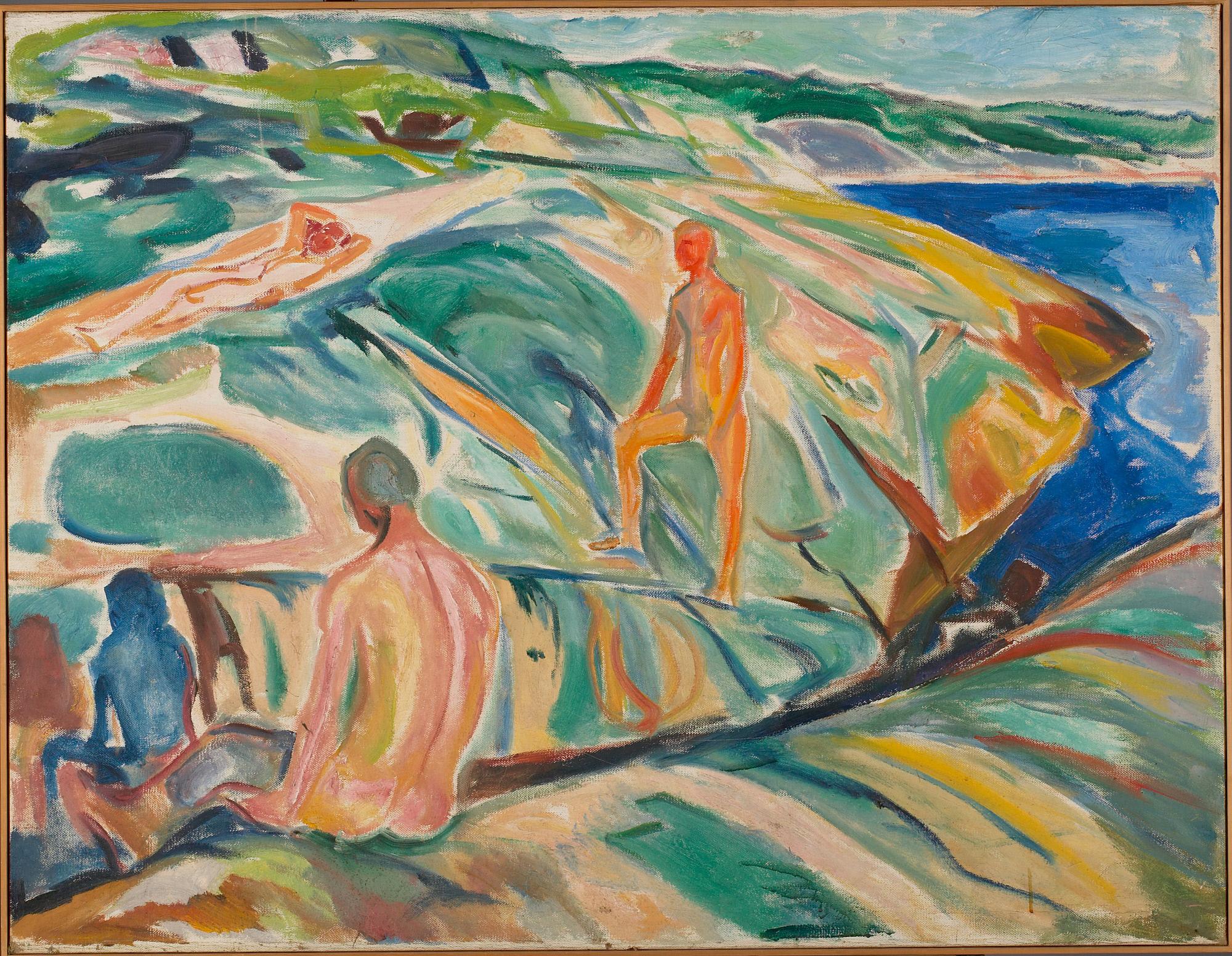 Reproduction du tableau « Hommes se baignant sur les rochers - Edvard Munch » par Alpha Reproduction en peinture à l’huile