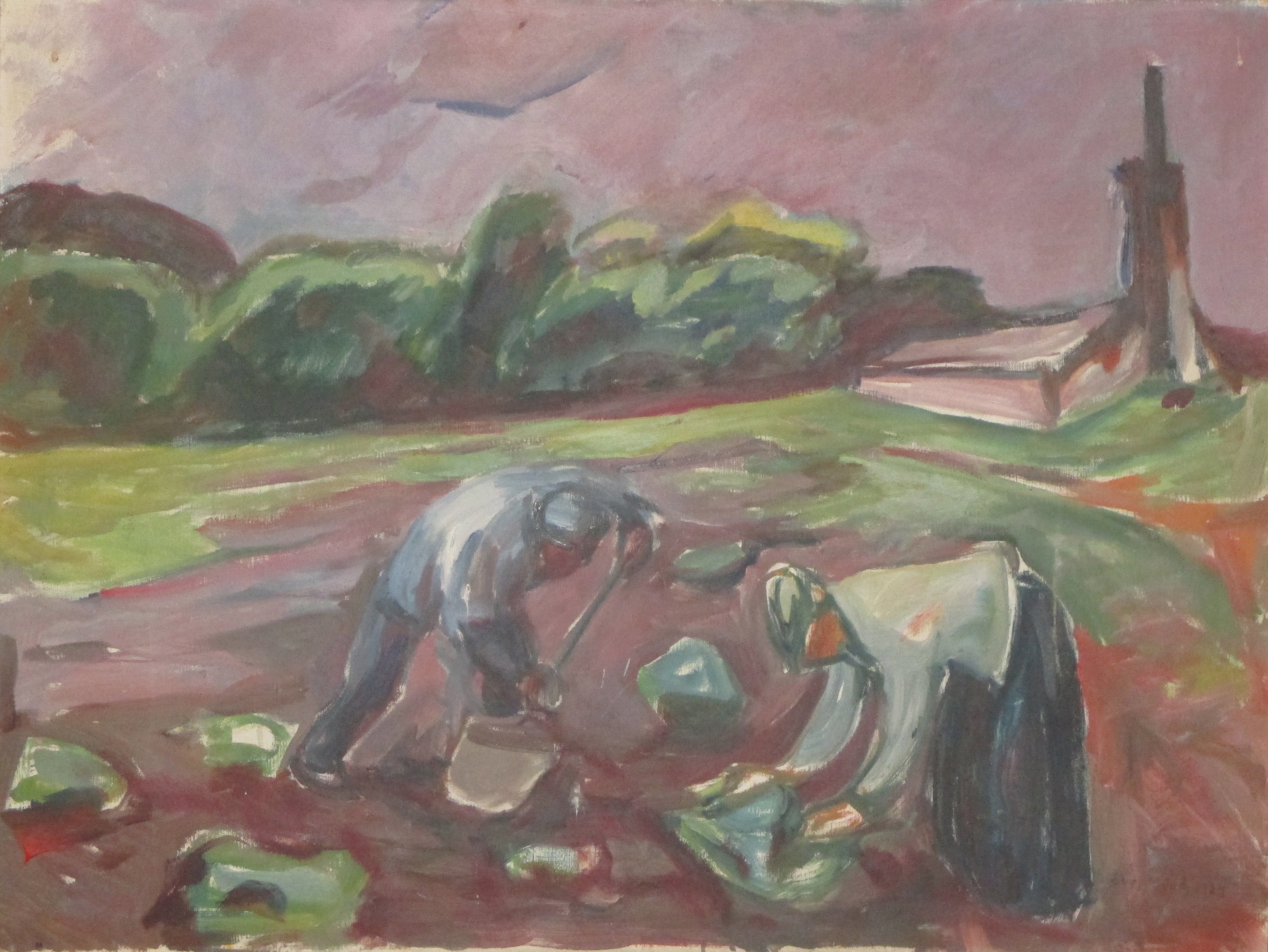 Reproduction du tableau « Au travail près de la serre - Edvard Munch » par Alpha Reproduction en peinture à l’huile