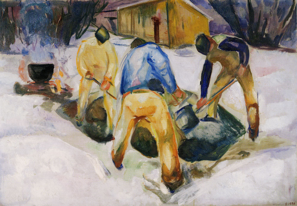 Reproduction du tableau « Travailleurs de rue dans la neige - Edvard Munch » par Alpha Reproduction en peinture à l’huile