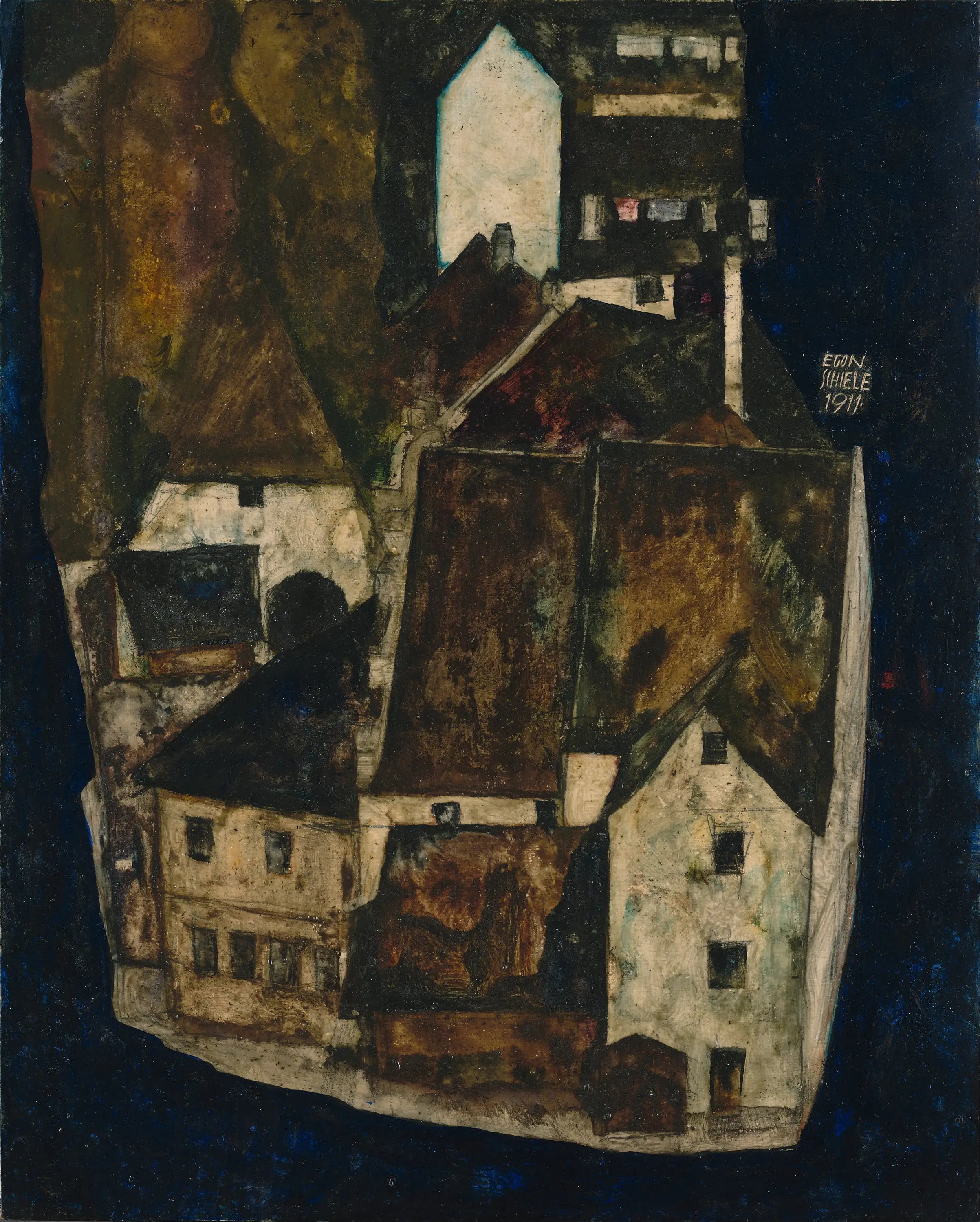 Reproduction du tableau « Dead City III (La Cité sur la Rivière Bleue III) - Egon Schiele » par Alpha Reproduction en peinture à l’huile