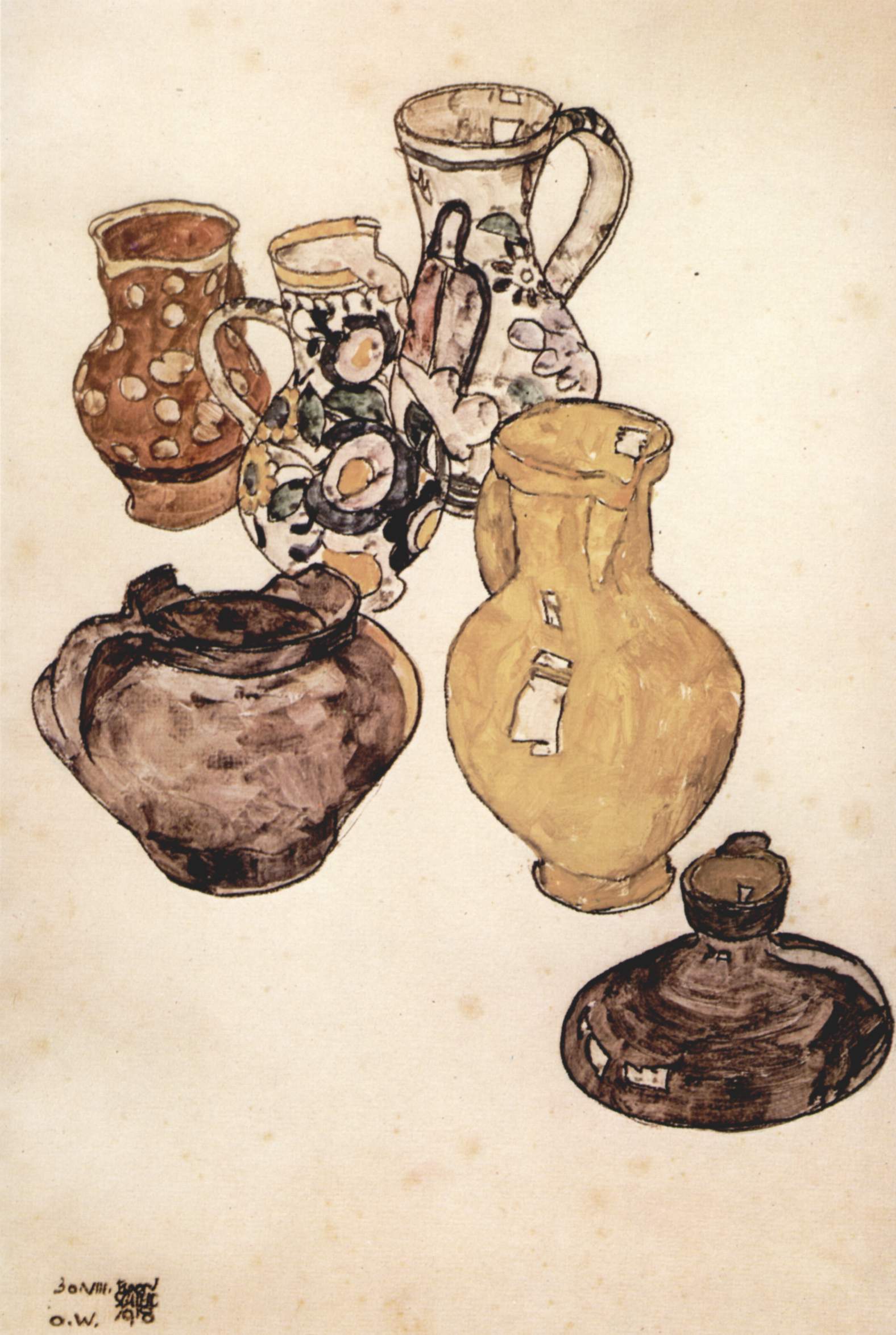 Reproduction du tableau « Nature morte à la vaisselle - Egon Schiele » par Alpha Reproduction en peinture à l’huile