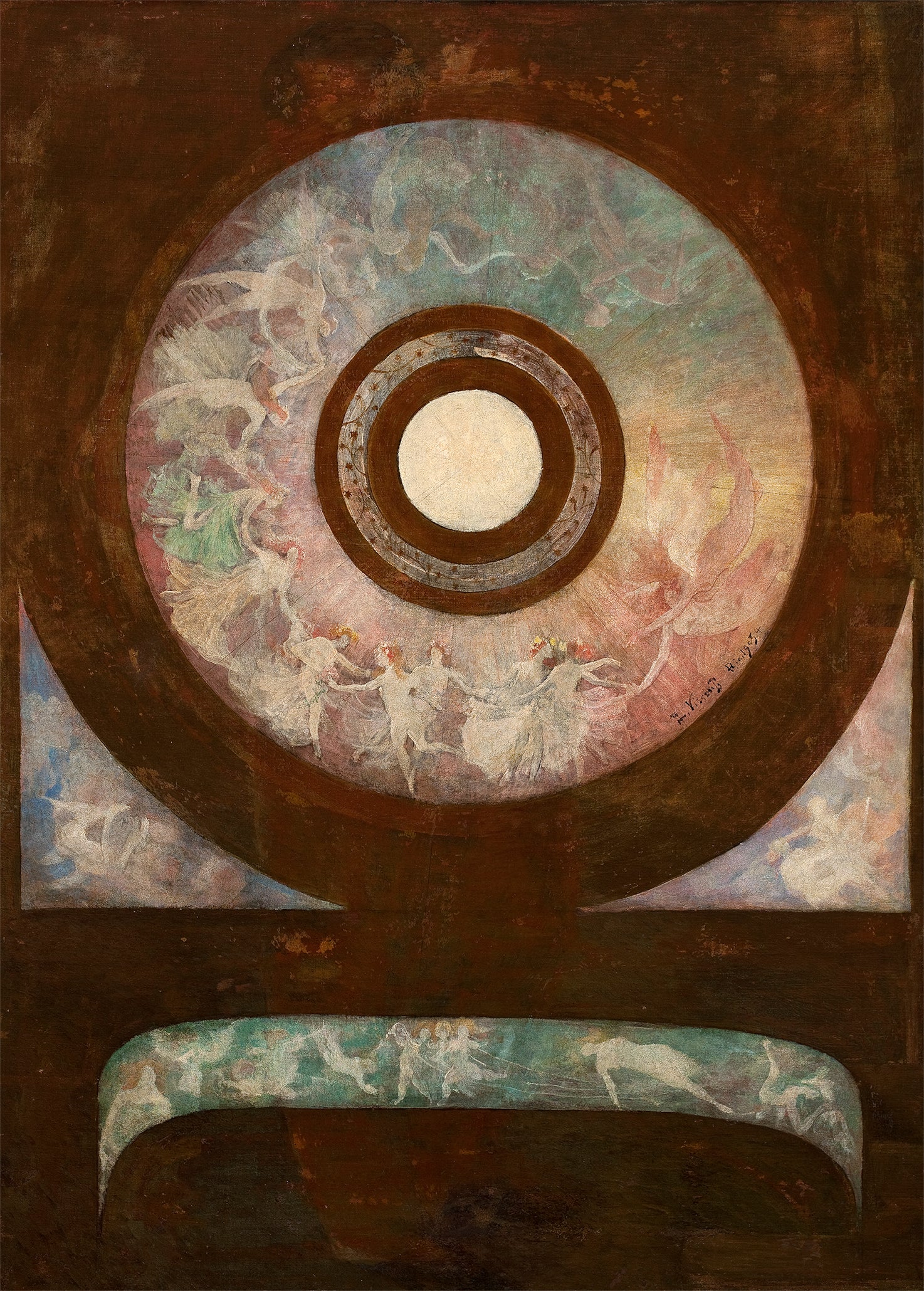 A passagem do Dia - Première composition pour tête et déroulement de la salle des pétards du Théâtre municipal de Rio de Janeiro - Eliseu Visconti