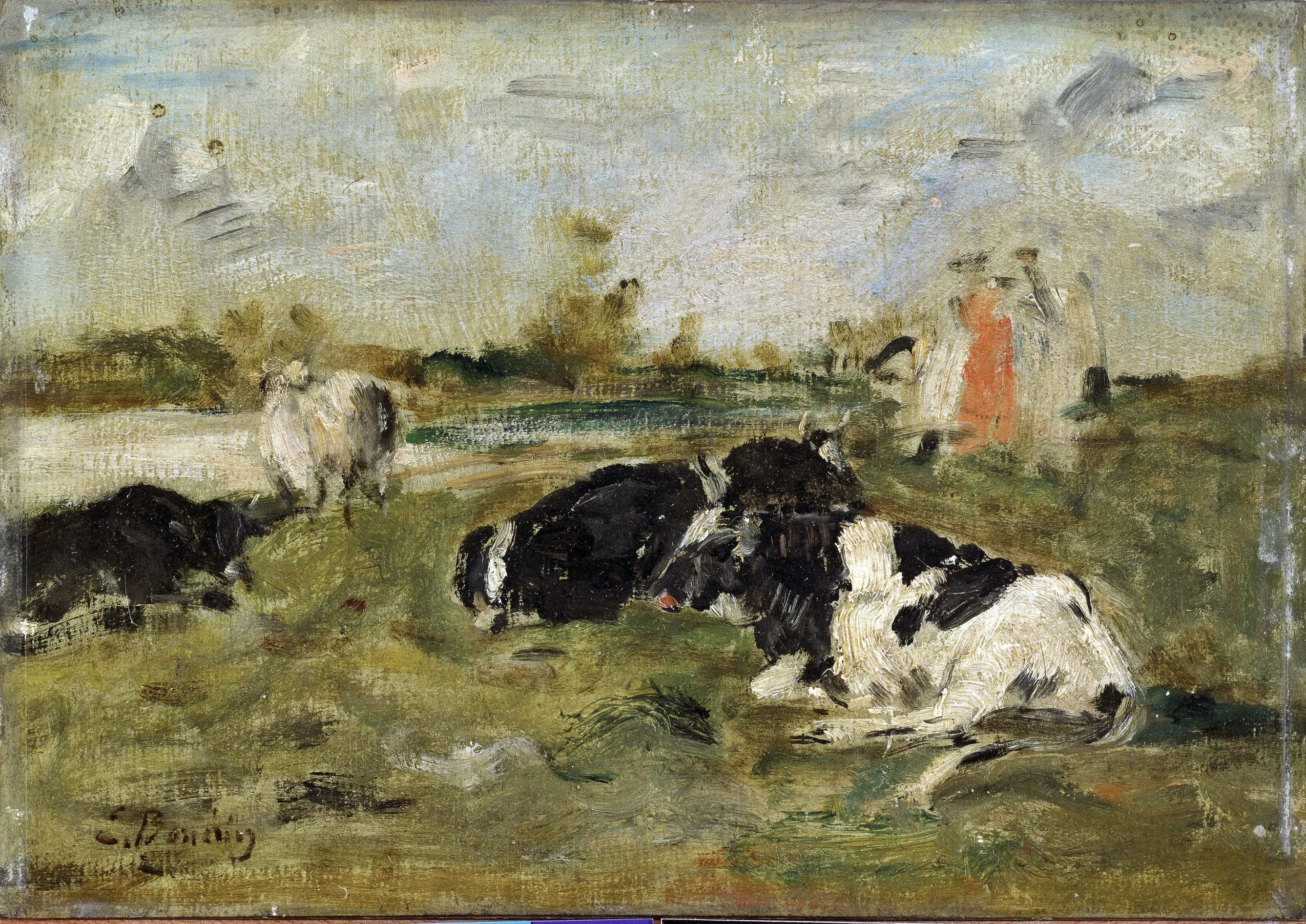 Reproduction du tableau « Vaches dans un pré - Eugène Boudin » par Alpha Reproduction en peinture à l’huile