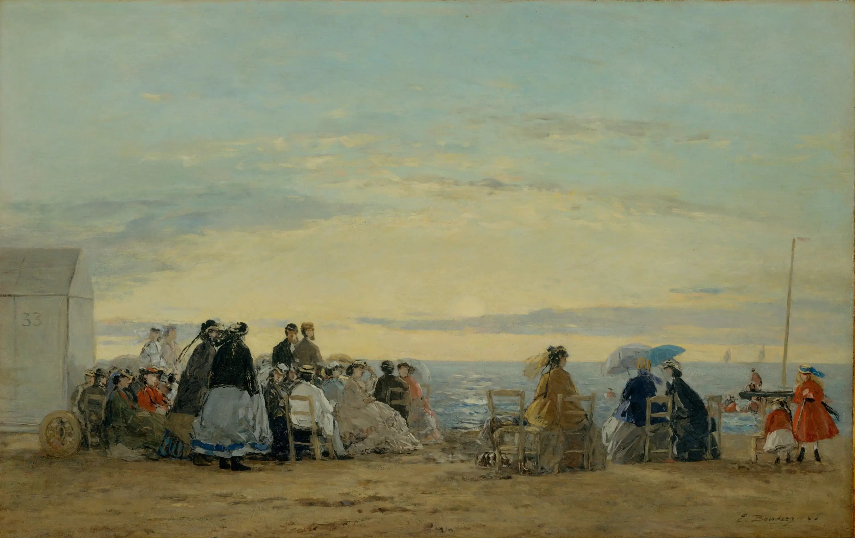 Reproduction du tableau « Sur la plage, coucher de soleil - Eugène Boudin » par Alpha Reproduction en peinture à l’huile