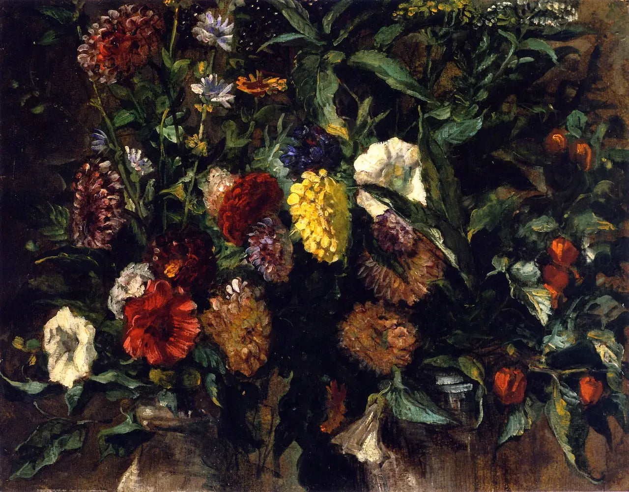 Reproduction du tableau « Bouquet de fleurs dans un vase - Eugène Delacroix » par Alpha Reproduction en peinture à l’huile