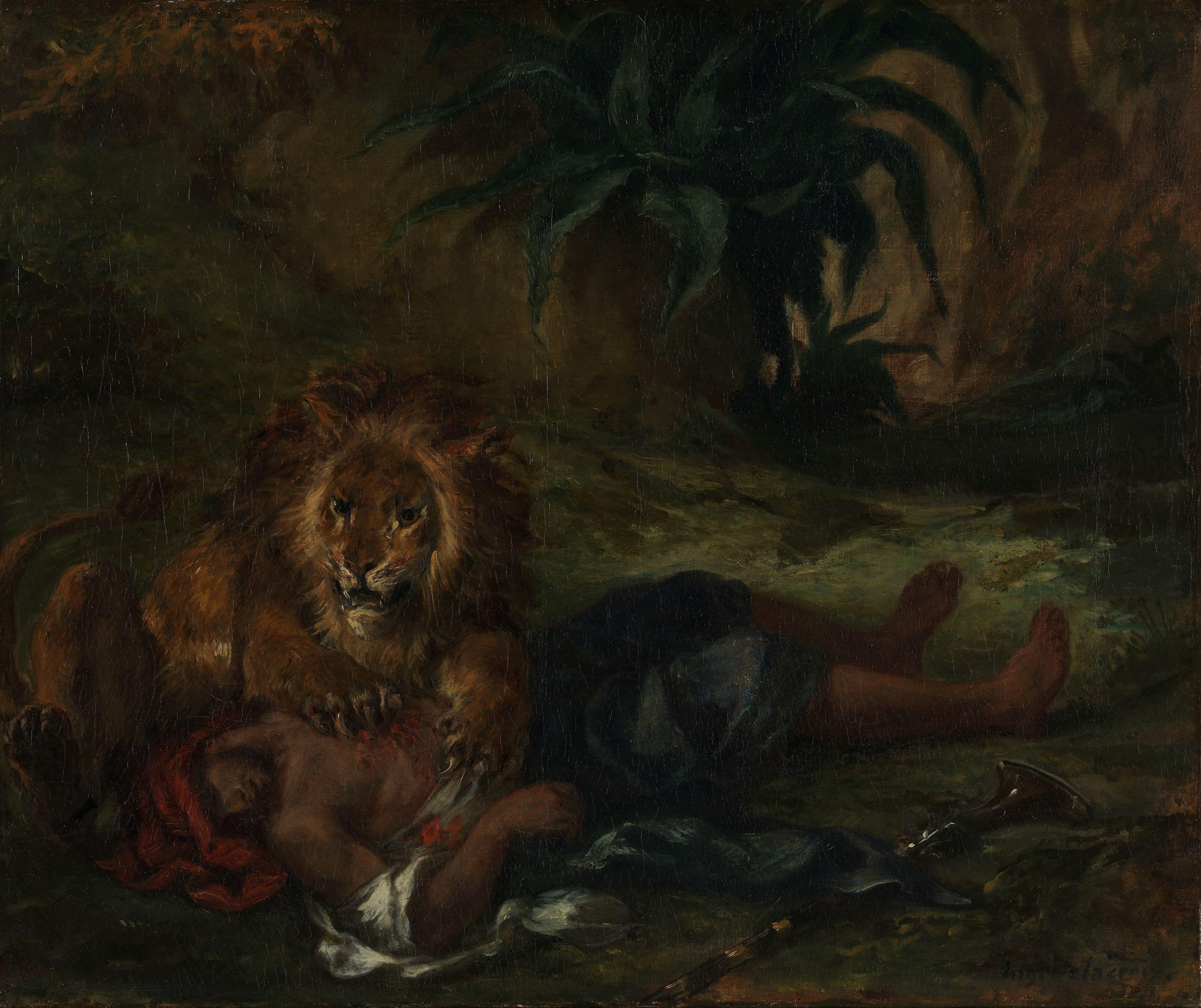 Reproduction du tableau « Lion dévorant un arabe - Eugène Delacroix » par Alpha Reproduction en peinture à l’huile