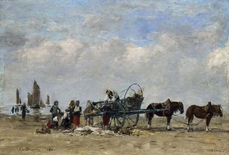 Reproduction du tableau « La charrette à poissons, Berck - Eugène Boudin » par Alpha Reproduction en peinture à l’huile