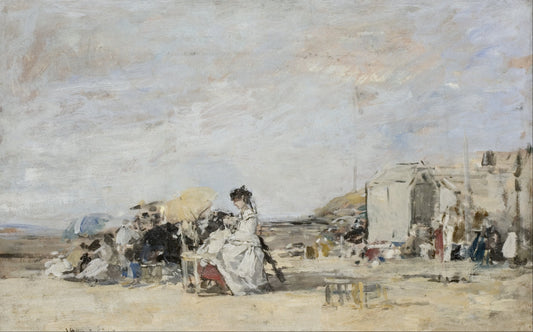 👒 Dame i hvid på stranden i Trouville – Eugène Boudin (ca. 1865–1870)