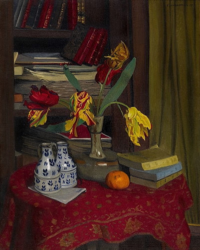 Tulipes perroquet, fond bibliothèque - Félix Vallotton