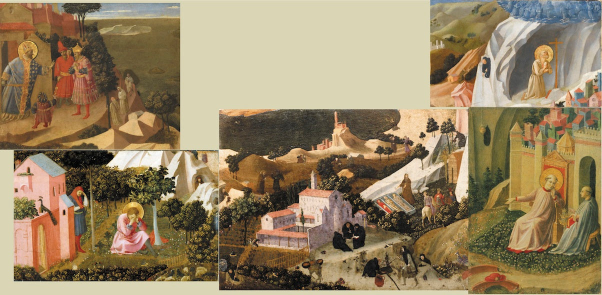 Scènes de la Thébaïde. Extrait d'un panneau découpé en 6 morceaux - Fra Angelico