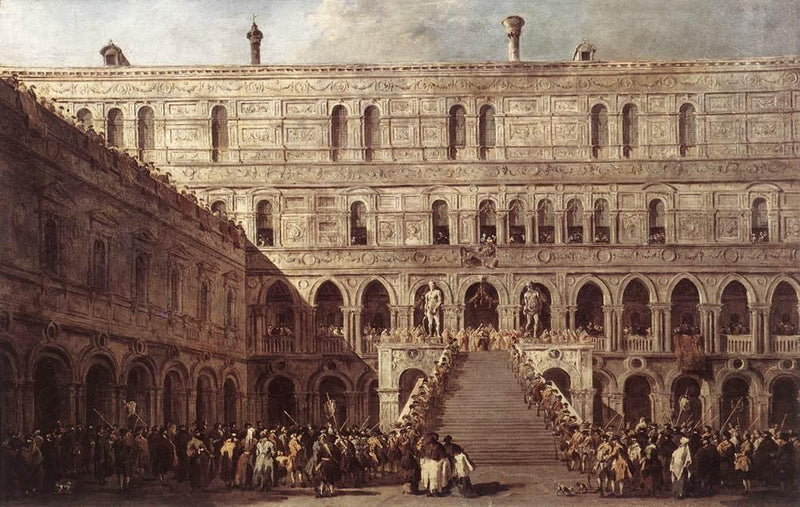 Venetiansk doges kroning på kæmpertrappen i Ducal-paladset i Venedig - Francesco Guardi