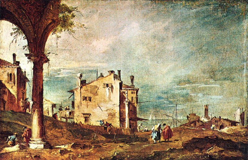 Capriccio : Ruiner af en bue og gårde ved kanten af en lagune - Francesco Guardi