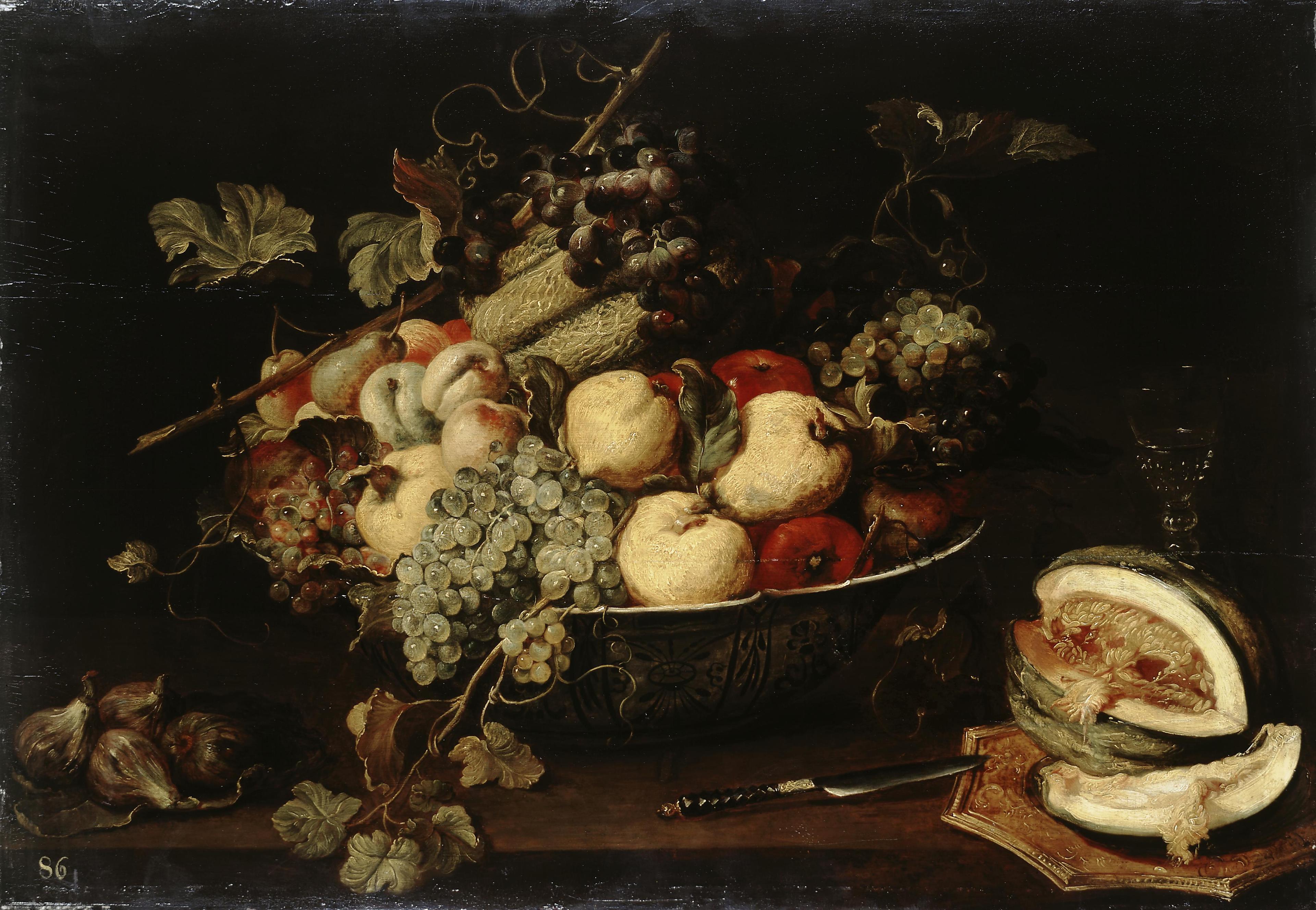Fruits dans un bol et melon tranché - Frans Snyders