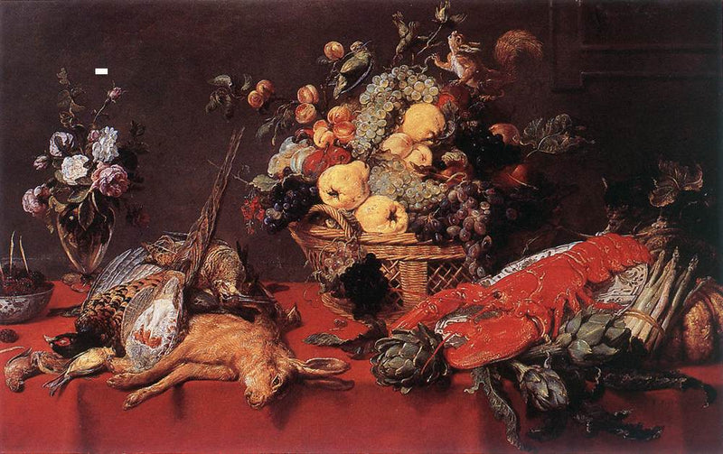 Nature morte avec un panier de fruits, un écureuil et un chat - Frans Snyders
