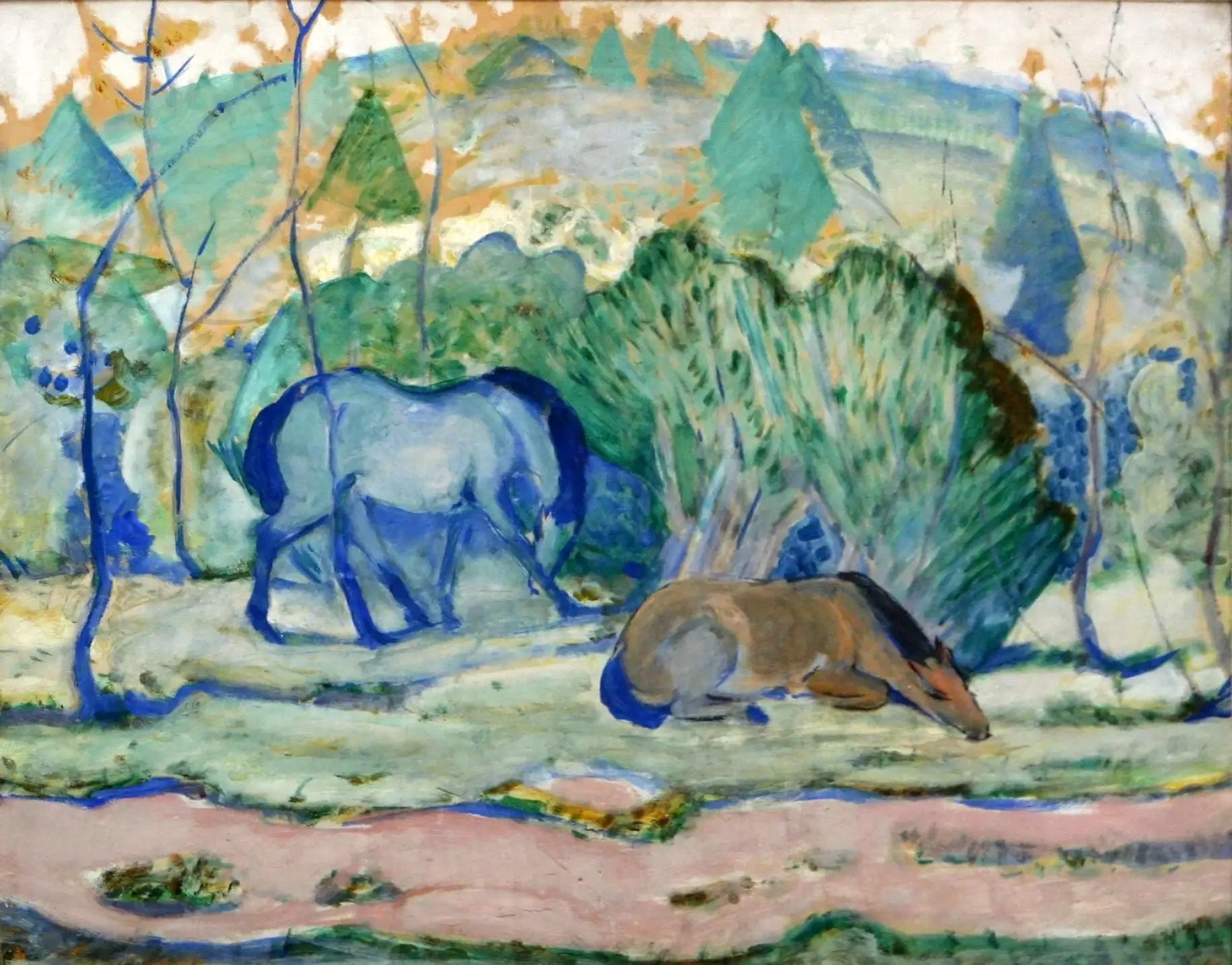 Reproduction du tableau « Chevaux au pâturage - Franz Marc » par Alpha Reproduction en peinture à l’huile
