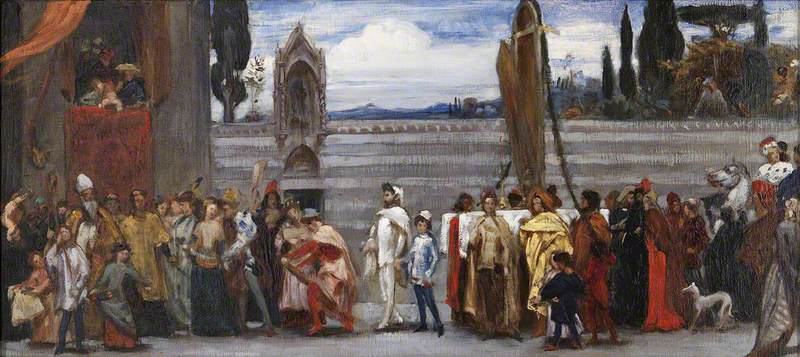 Esquisse en couleur pour « La célèbre Madone de Cimabue est portée en procession dans les rues de Florence », 1854 - Frederic Leighton