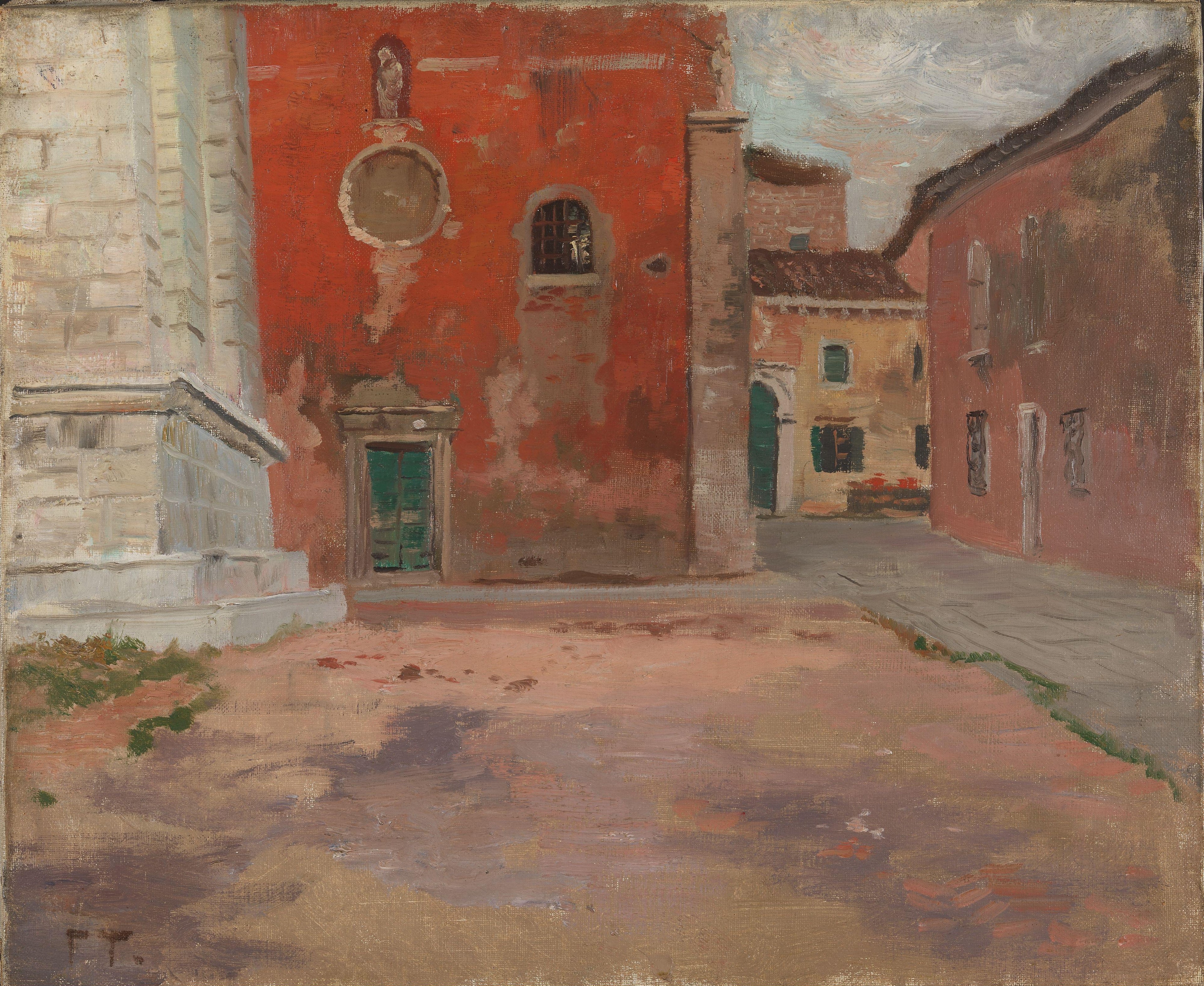 Rød mur i kirken i Venedig - Frits Thaulow