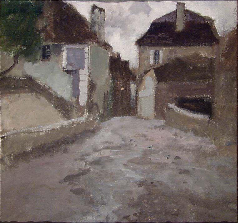 Landsbygade under en overskyet himmel - Frits Thaulow