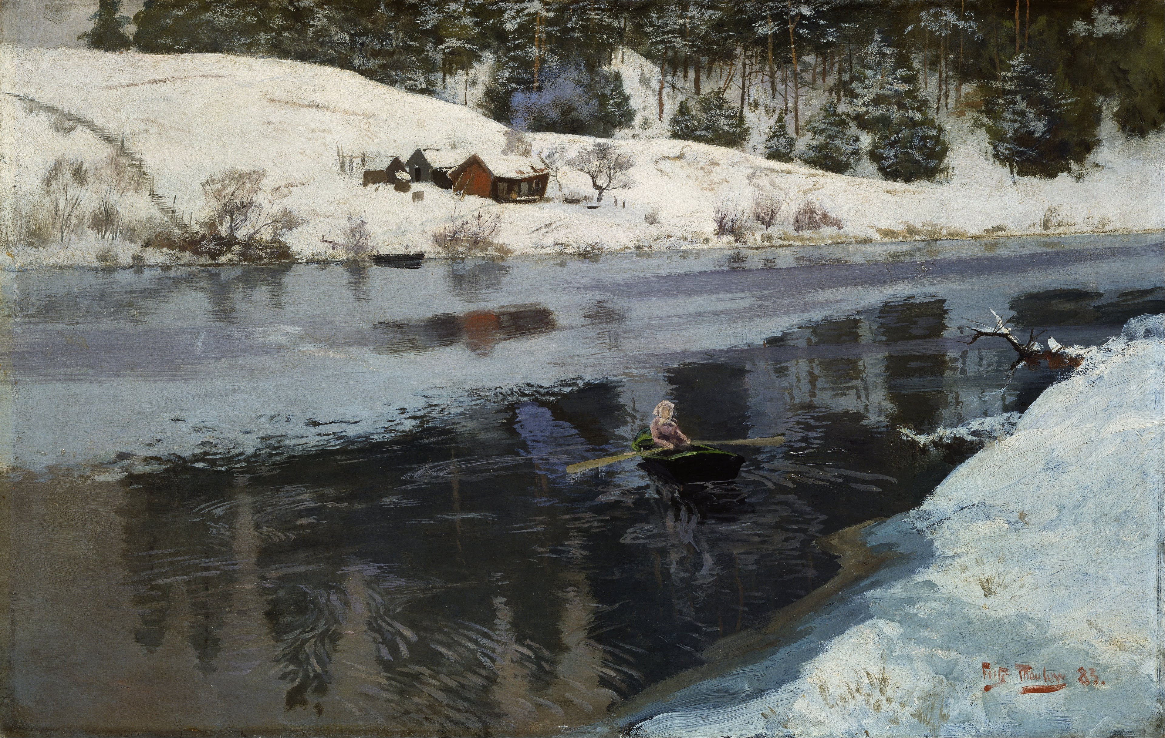 Vinter ved bredden af ​​Simoa-floden - Frits Thaulow