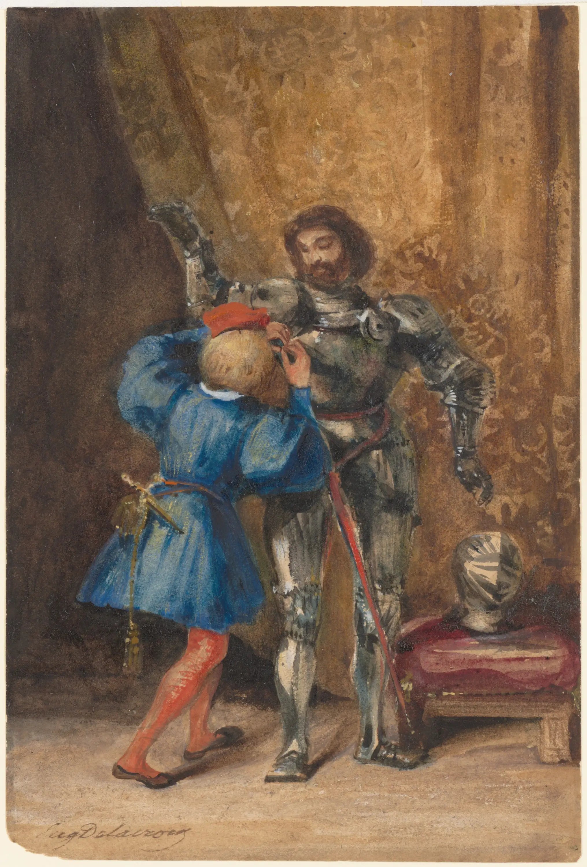 Reproduction du tableau « Franz Lerse ou Goetz von Berlichingen armés par une page - Eugène Delacroix » par Alpha Reproduction en peinture à l’huile