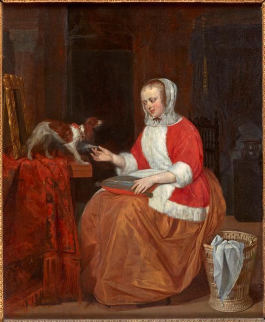 Une dame avec un chien - Gabriel Metsu