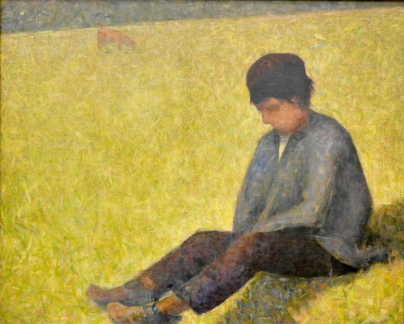 Dreng siddende i en eng - Georges Seurat