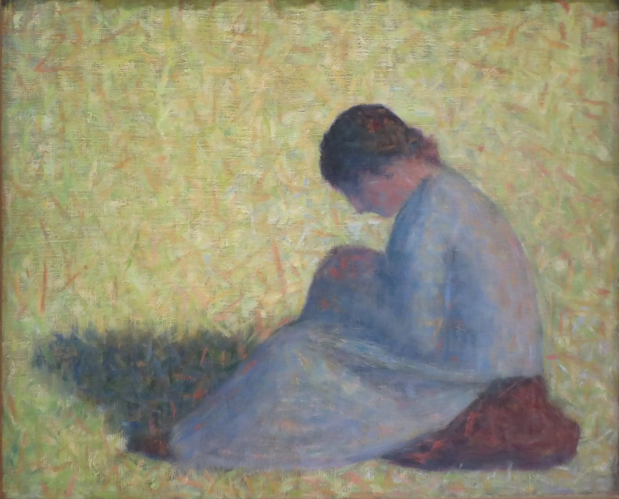 Reproduction du tableau « Paysanne assise dans l'herbe - Georges Seurat » par Alpha Reproduction en peinture à l’huile