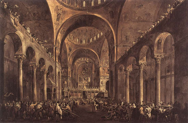 Doge Alvise IV Mocenigo viser sig for folket i San Marco-basilikaen 1763 - Francesco Guardi