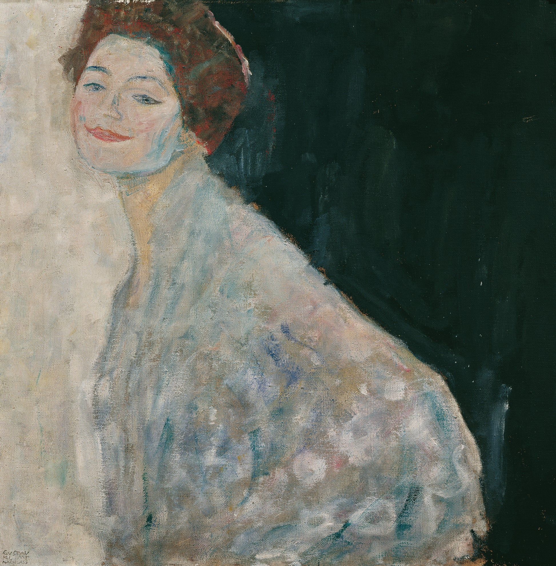 Reproduction du tableau « Dame en blanc - Gustav Klimt » par Alpha Reproduction en peinture à l’huile