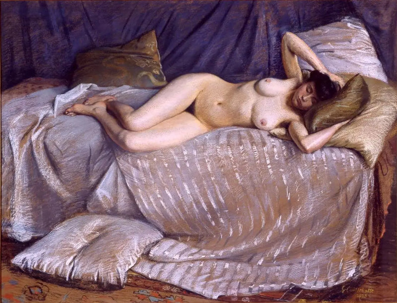 Nøgen kvinde liggende på en sofa - Gustave Caillebotte