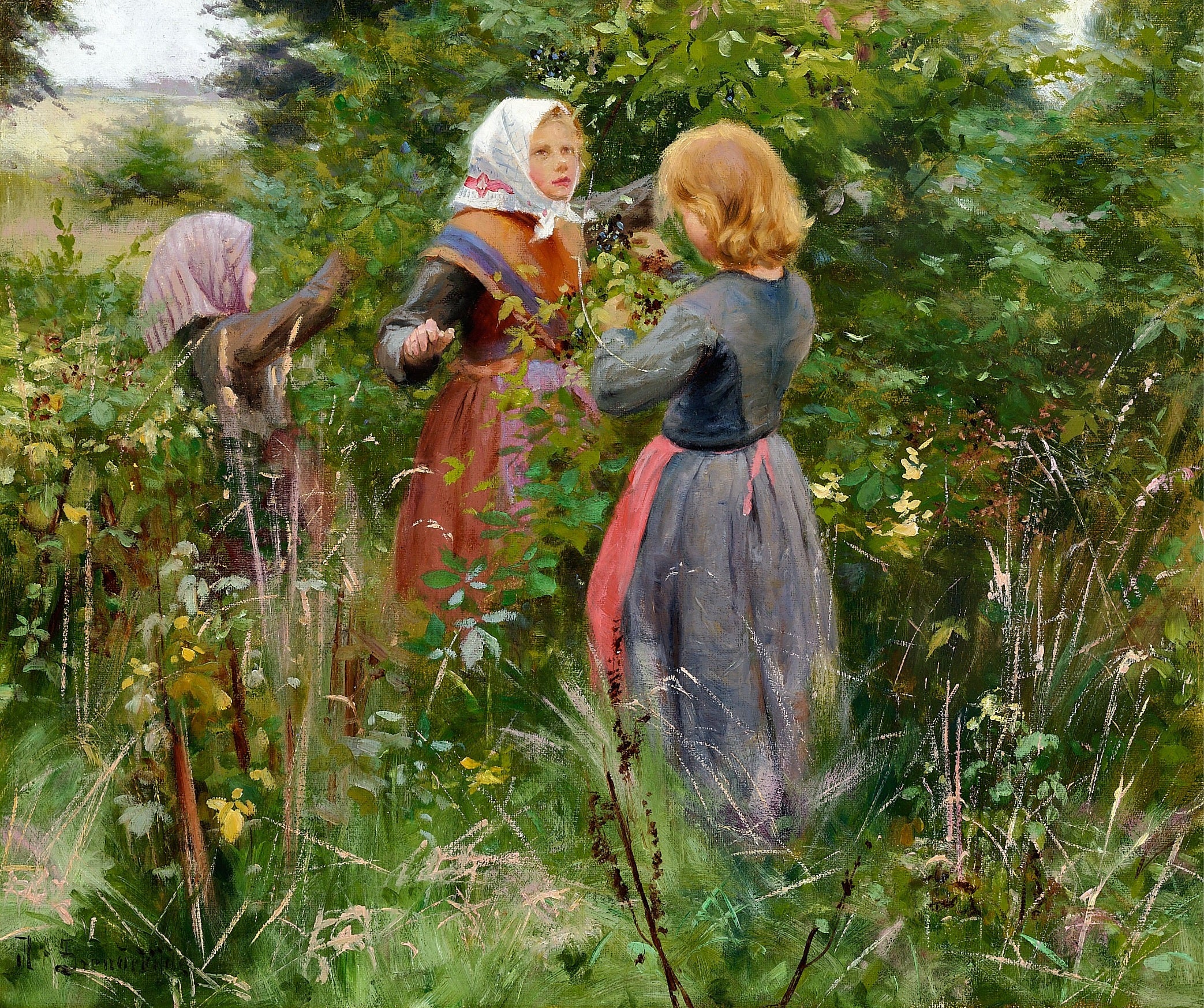 Trois petites filles cueillant des mûres - H. A. Brendekilde