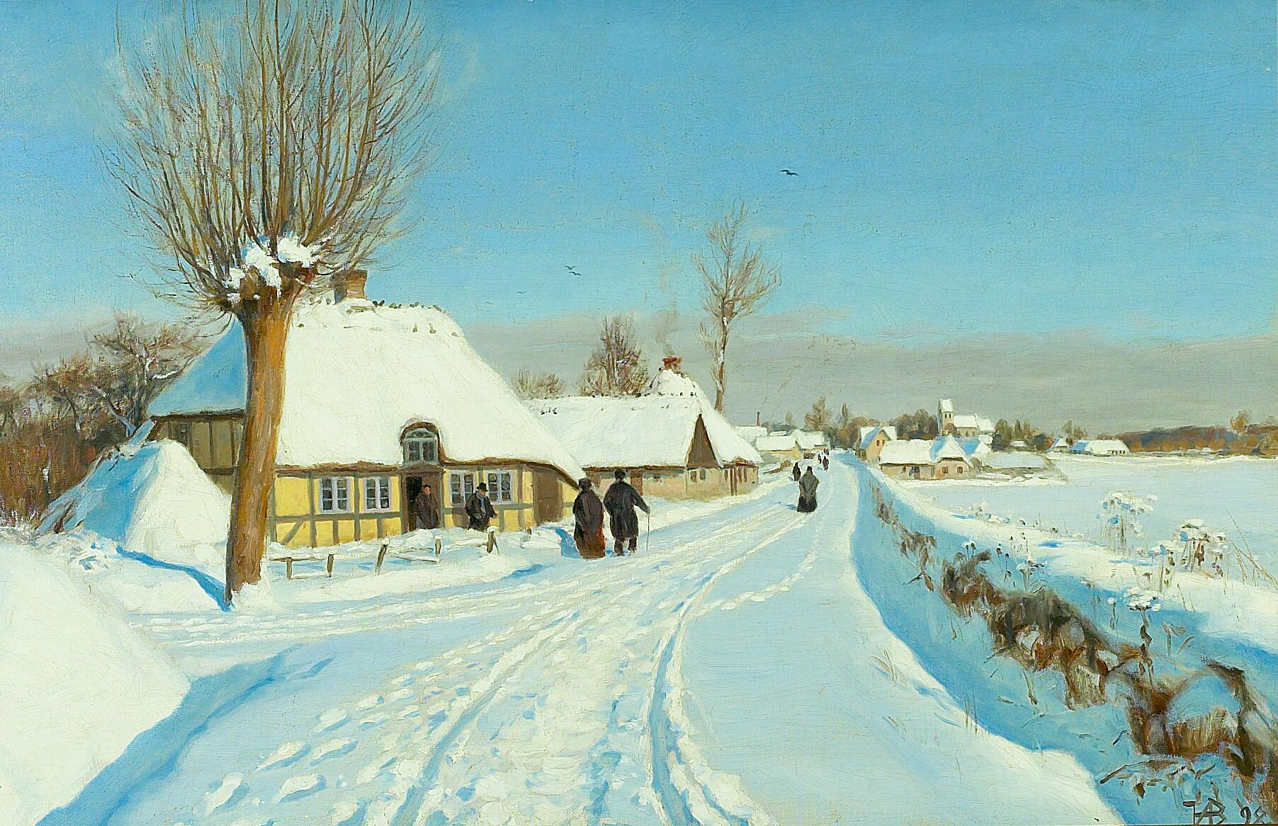 Les fidèles se dirigent vers l'église le matin de Noël. - H. A. Brendekilde
