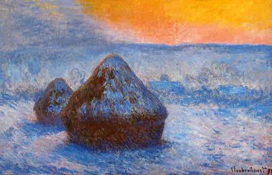 Møller (skumring, sneeffekt) - Claude Monet