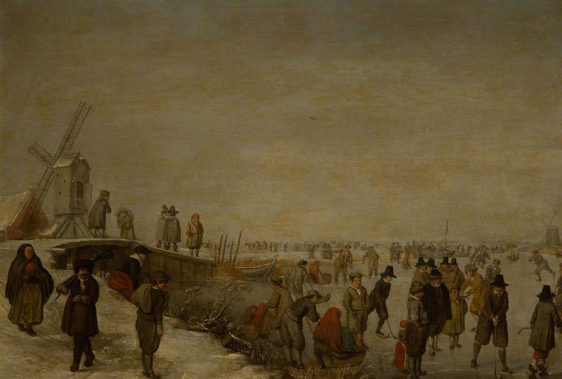 Paysage d'hiver avec des personnages autour d'un pont - Hendrick Avercamp