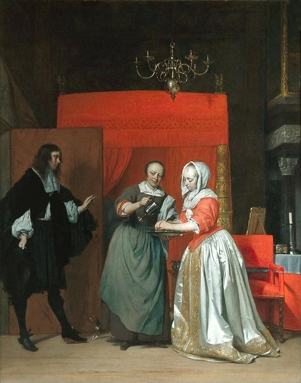 Homme visitant une Femme se lavant les mains - Gabriel Metsu