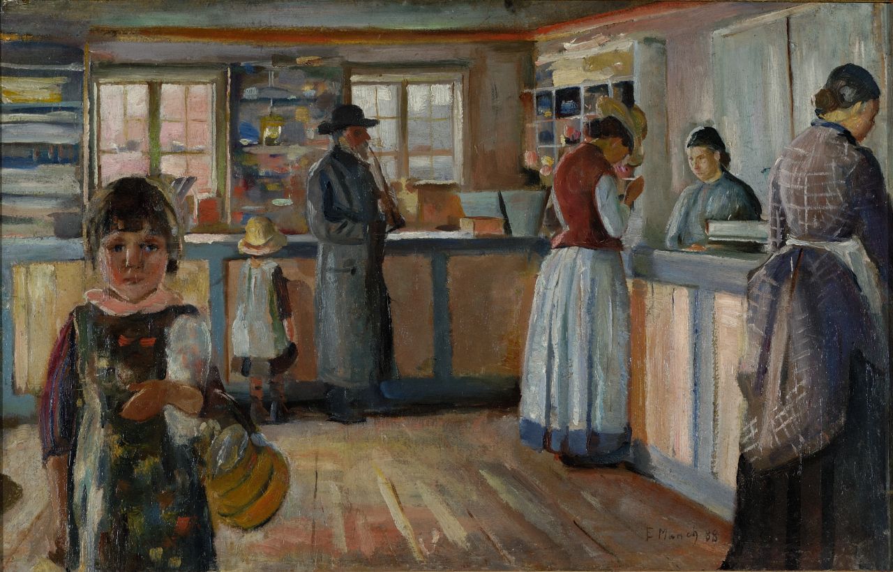 Reproduction du tableau « Au magasin à Vrengen - Edvard Munch » par Alpha Reproduction en peinture à l’huile